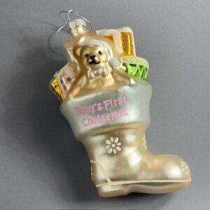 Vintage Baby First 1st Christmas Ornament Figurine Adler Old World Teddy Bear A1